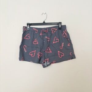 PINK Victoria's Secret Sleep Shorts Womens Gray and Red Candy Cane Hearts Size M